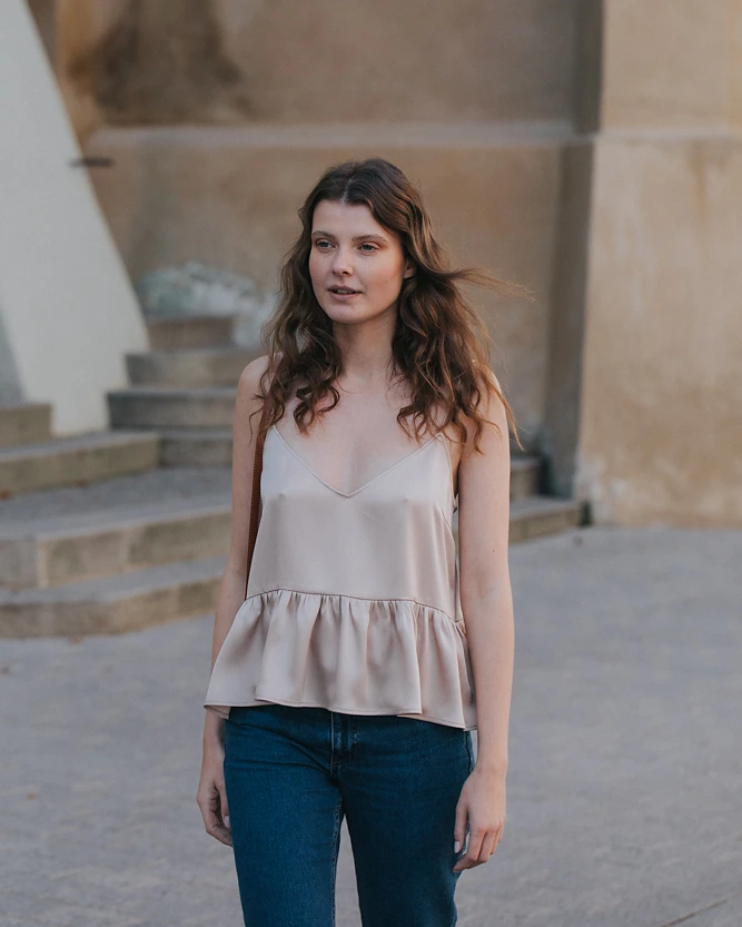 Rosa Volanttop aus der SS20 Kollektion – Simone Becke