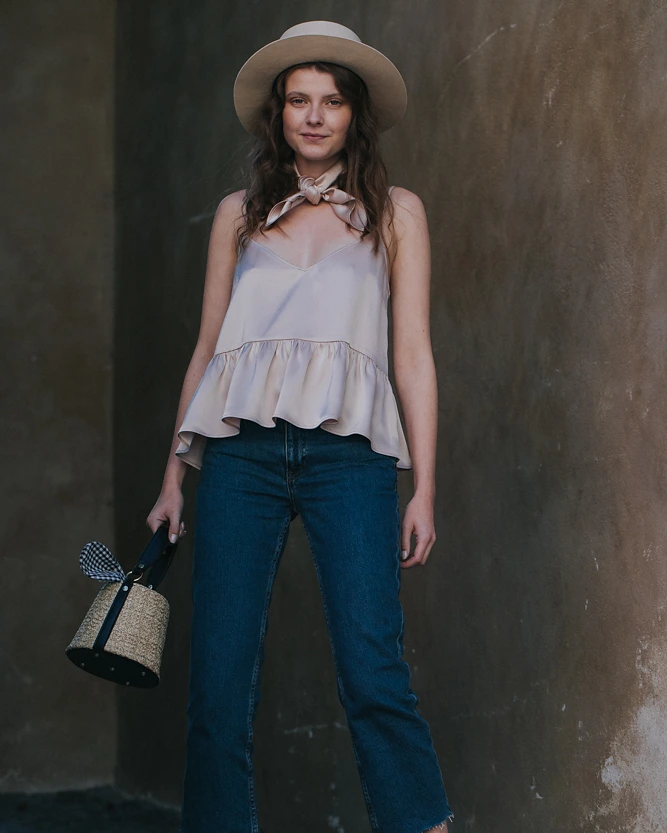 Rosa Volanttop aus der SS20 Kollektion – Simone Becke